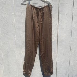 uniqlo tan/brown satin style joggers with tie waist casual pants size medium